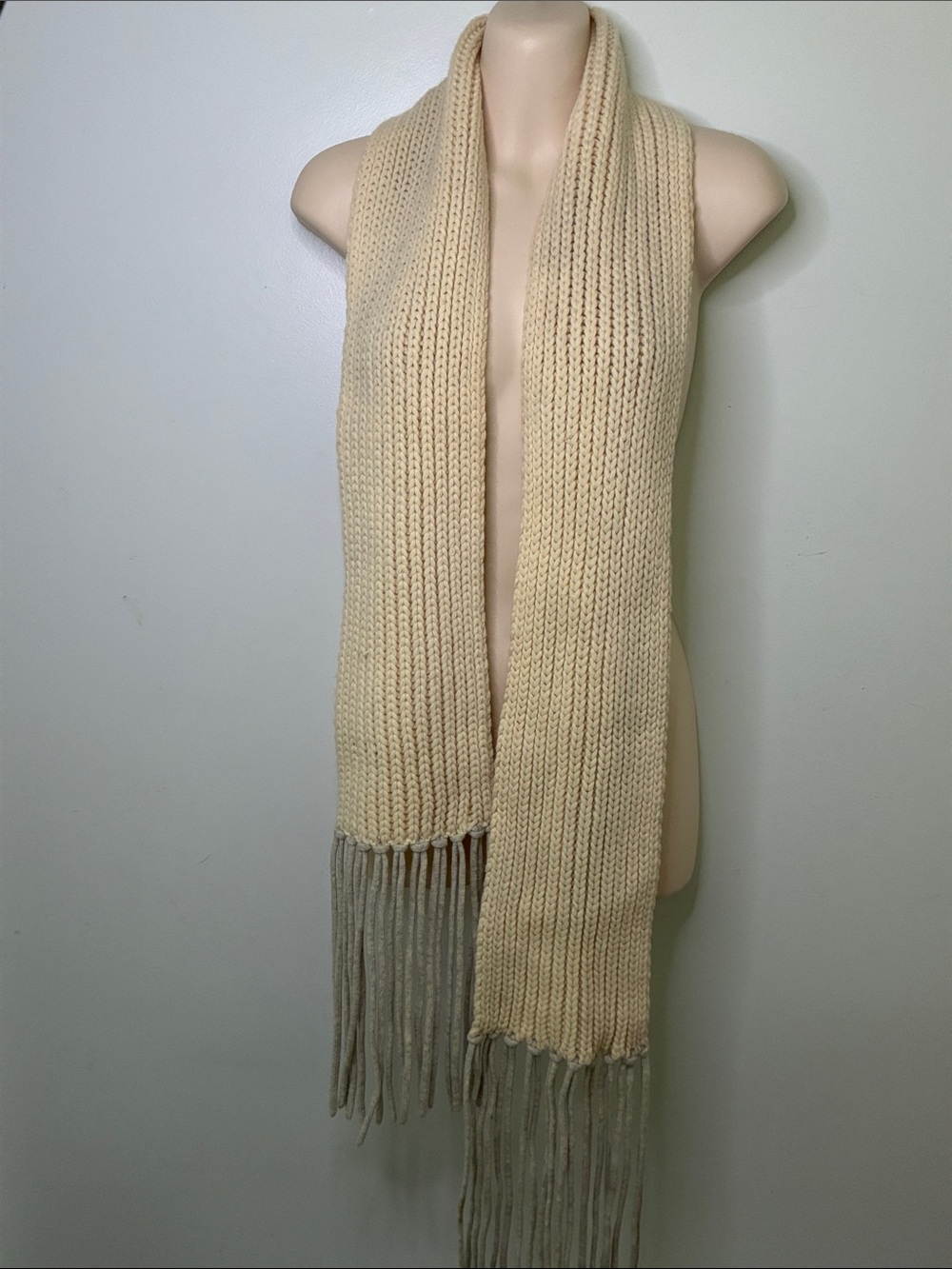J. Crew Cream Knit Grey Fringe Wrap Scarf